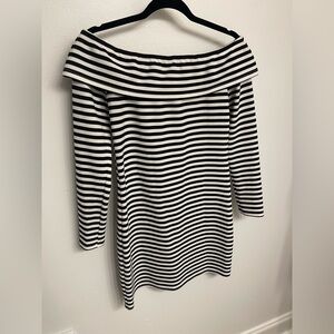Trina Turk Black and White Striped Long Sleeve Dress
